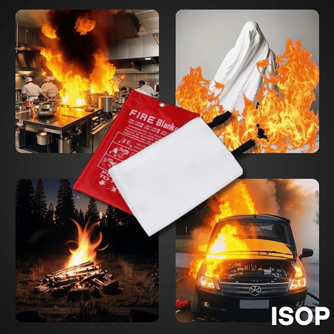 ISOP Fire Blanket 47 * 70 inches – Fire Retardant Blanket – Heavy Duty Emergency Fireproof Blankets – A-Grade Survival – Fire Suppressant Cover Sheet – First Aid Rescue Cover - Emergency Wrap For Home