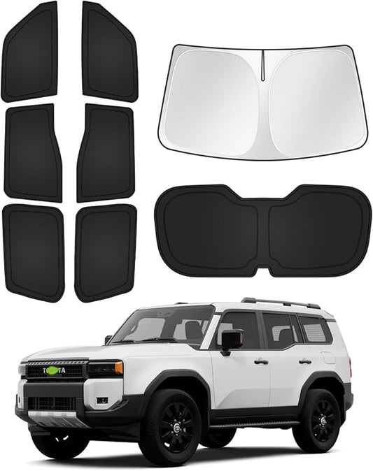 Canvcle Sunshades for 2024 2025 2026 Toyota Land Cruiser Prado 250 Accessories Windshield Sun Shade Side Rear Window Shade Cover Sun Visor Shield Privacy Protection Keep Vehicle Cool Black 8PCS