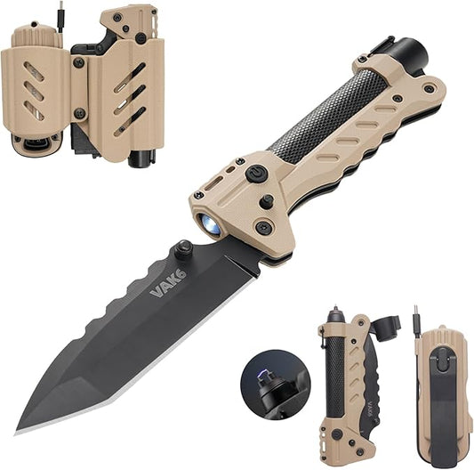 VIPERADE VAK6 Survival Multitool with Folding Knife, LED Flashlight, Pulse Ignition and Hand Crank Generator, Camping Multitool Knife Rechargeable Flashlight with Belt Sheath