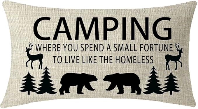 ITFRO Nice with Funny Camping Words Bears Deers Pine Trees Home Couch Sofa Decorative Cotton Linen Waist Lumbar Throw Pillow Case Cushion Cover Oblong 12x20 inches (Camping)