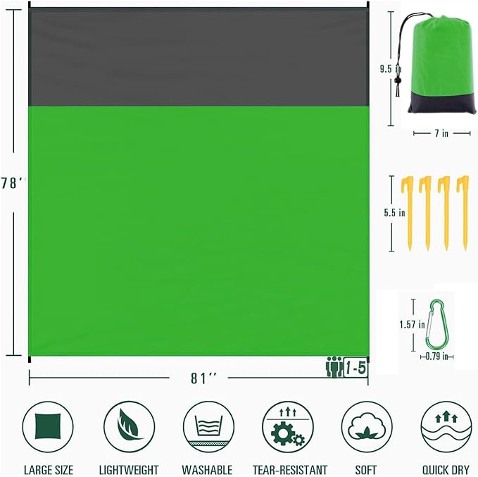 Beach Blanket Sandproof Waterproof, Beach Essentials Extra Large Beach Mat, 79" x 55" Oversized Durable Outdoor Picnic Mat Storage Bag for 1-4 Adults, Beach Accessories for Travel, Camping, Hiking
