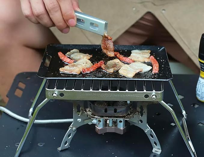 TreGoo Ultralight Mini Camp Grill with Foldable Legs – 304 Stainless Steel Grate, Portable Gas Stove & Campfire Stand, Compact Grill Grid for Backpacking/Camping/Hiking/Picnic/Travel/Fishing (Weave)