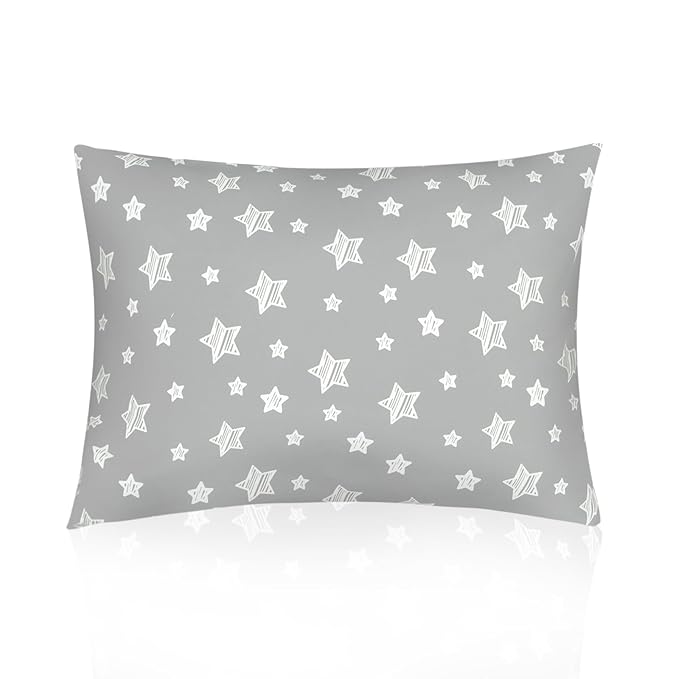 Biloban Toddler Pillow for Sleeping, Kid Pillow 14" x 19" for Small Travel Bed, Nap Pillows, Soft & Skin-Friendly Small Pillows for Sleeping, Toddler Use Only, Age 2 to 5, (White & Grey Star)