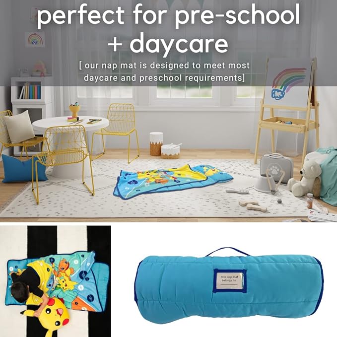 Pokémon Anime 24" X 45" Soft Toddler Nap Mat with Pillow and Blanket Perfect for Preschool, Daycare, and Travel (Official Licensed Product) by Franco