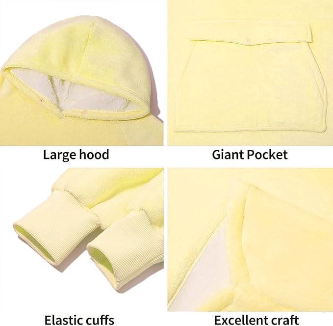 Krifey Wearable Blanket Hoodie, Oversized Sherpa Fleece Sweatshirt with Giant Pocket, Birthday Gifts for Women, Mom, Sister, Pastel Yellow
