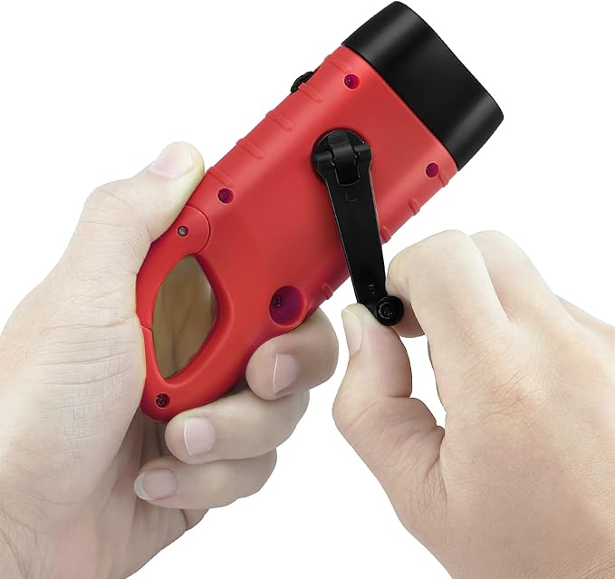 Simpeak 2-Pack Hand Crank Solar Powered LED Flashlight, Emergency Survival Flashlight with Dynamo Carbiner for Outdoor Sports, Red