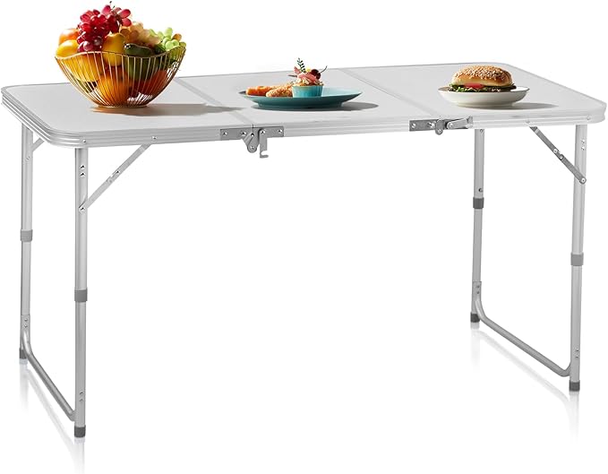 Outvita 4ft Portable Folding Picnic Table, Outdoor Waterproof 2 Level Adjustable Height Camping Table, Aluminum Lightweight Suitcase Foldable Table for Picnic BBQ Beach Dining