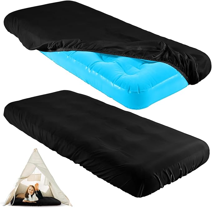 Breling Kids Air Mattress Fitted Sheets Compatible with Intex Cozy Kidz (Sheet Only) Toddler Inflatable Mattress Sheets for Kids Sleepover Party Travel Camping Airbed(Black,2 Pcs)
