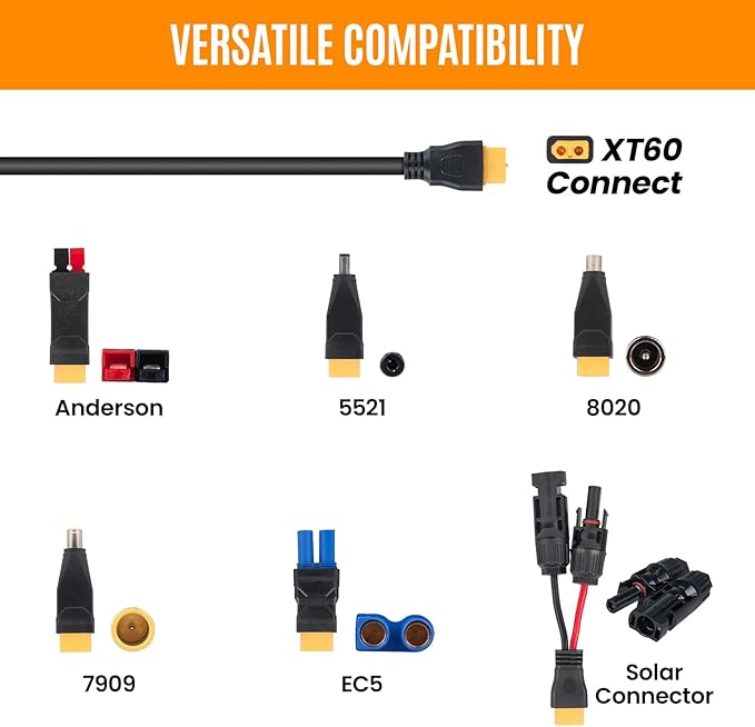 6-in-1 Solar Panel Connector Kit Solar Connector to DC5521 7909 8020 XT60 EC5 Solar Panel Multi Connector Cable Portable Heavy-Duty Weatherproof for RV Power Staion Generator (5ft)
