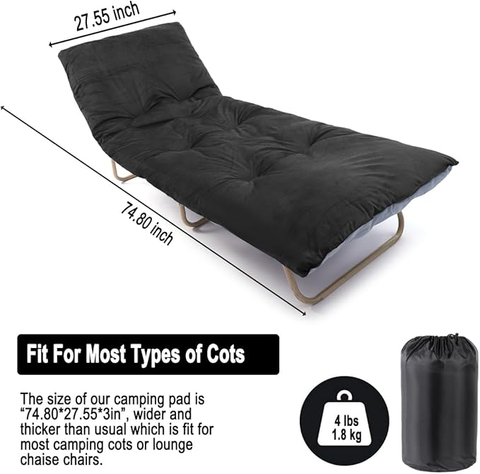 Sleeping Cot Pads (75" x 28") with Elastic Straps Portable for Outdoor & Hiking, Cotton Soft Thick Camping Cot Pad, Non-Slip Camping Mattress Pad for Camp Cot/Rv Bunk/Narrow Twin Beds