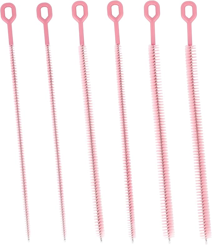 6pcs Straw Cleaner Brushes for Stanley, 31.5cm/12.4in Extra Long Full Bristles Coverage Reusable Straw Brush Cleaning Accessories for Bottles Glass Pipe Sippy Cup(Pink)