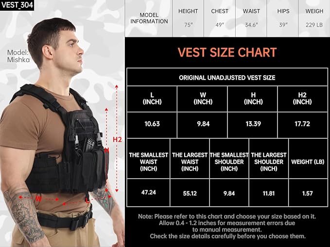 Tactical Molle Vests with Triple mag Pouch and Side Cummerbund Pouches, Quick Release Vests for Men