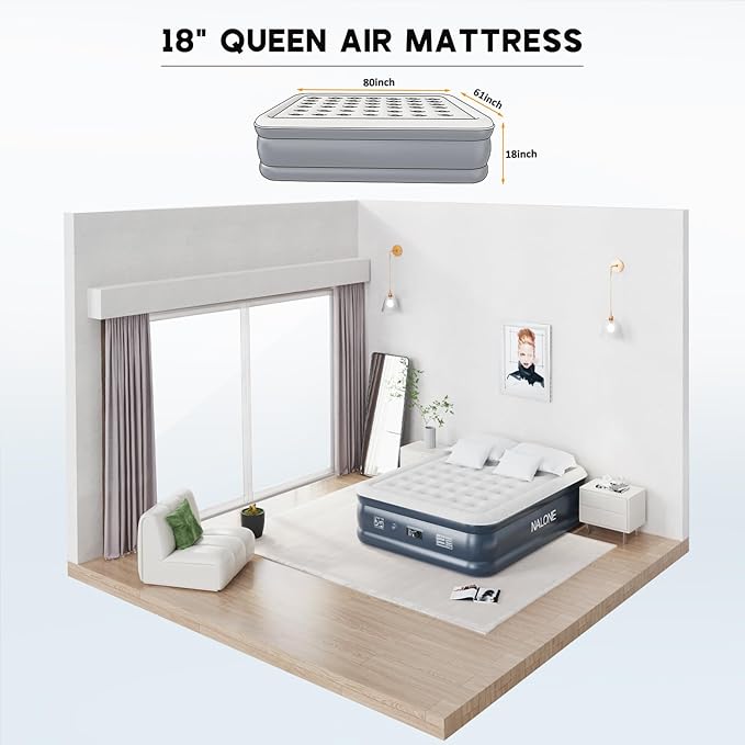 nalone Air Mattress Queen with Built in Pump, Inflatable Mattress Blow up Mattress, 18'' Raise Portable Air Bed, Upgraded Fast Colchones Inflables for Home, Guest, Travel & Camping, 690lbs Max