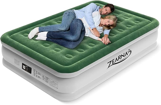 Zearna Air Mattress Queen with Built in Pump, Inflatable Mattress Blow Up Mattress 16 Raised Comfort,Upgraded Surface Portable Bed, Air Bed for Home, Guest, Camping, Colchone Inflable, 650 lbs