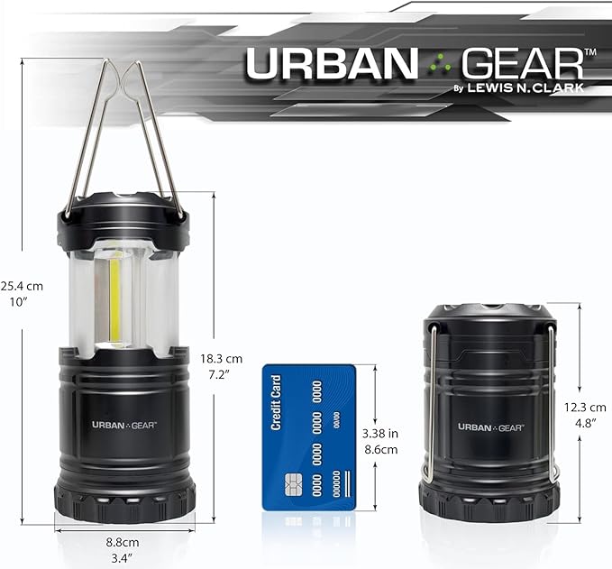 Lewis N. Clark Collapsible Camping Lantern | LED Portable Lantern for Indoor or Outdoor Use | Waterproof Lamp with Batteries Included | for Camping, Backpacking, Hiking, or Power Outage | Black
