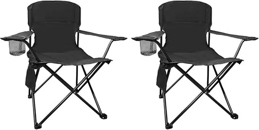 Folding Camping Chair with Cup Holder & Storage Bag, 225lbs Capacity, Large Anti-Sink Feet, Breathable PE Coated Fabric for Outdoor, Hiking, Beach, Fishing, Backpacking, 2PCS Black