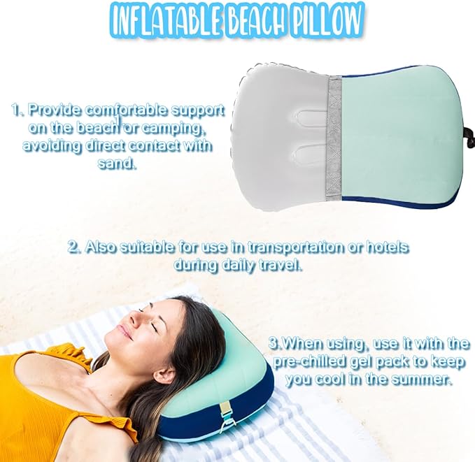 Couleurs Beach Pillow, Inflatable Camping Pillow, Pool Pillow, Removable Pillowcase, Ultralight Neck and Waist Support, Suitable for Camping, Hiking, Backpacking (with Ice Pack)