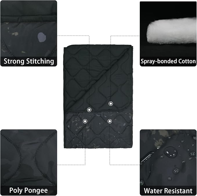 LOOGU Camo Blanket Waterproof Insulation Poncho Liner for Outdoor Camping, Hiking, Hunting, Survival, Backpacking, Picnicking