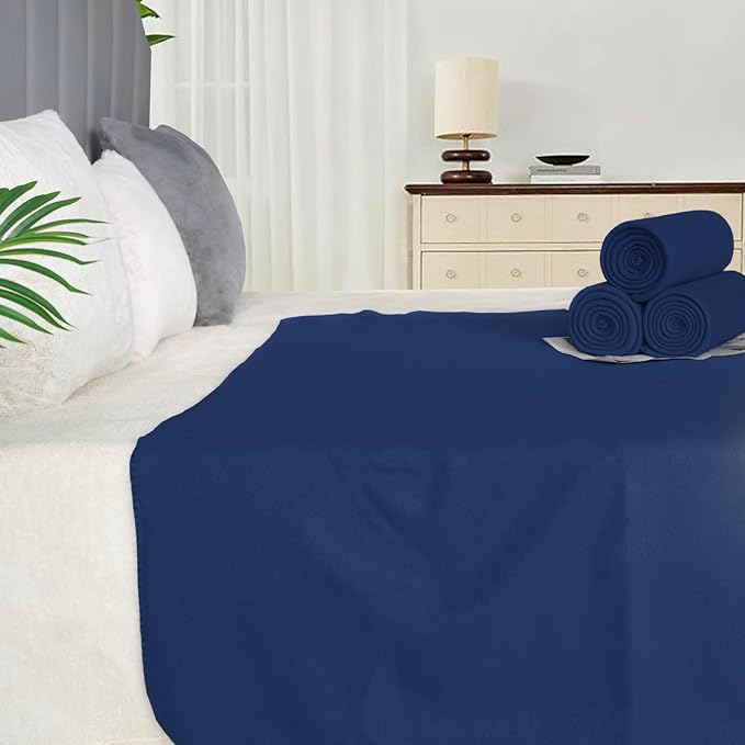 ZYFZCYBL Fleece Throw Blankets Lightweight Warm Soft Cozy Pet-Friendly Bulk Fleece Throw Blanket Solid for Home Bed, Sofa，Office,Gifts, Couch (Pack of 6-50 x 60 inch，Navy)