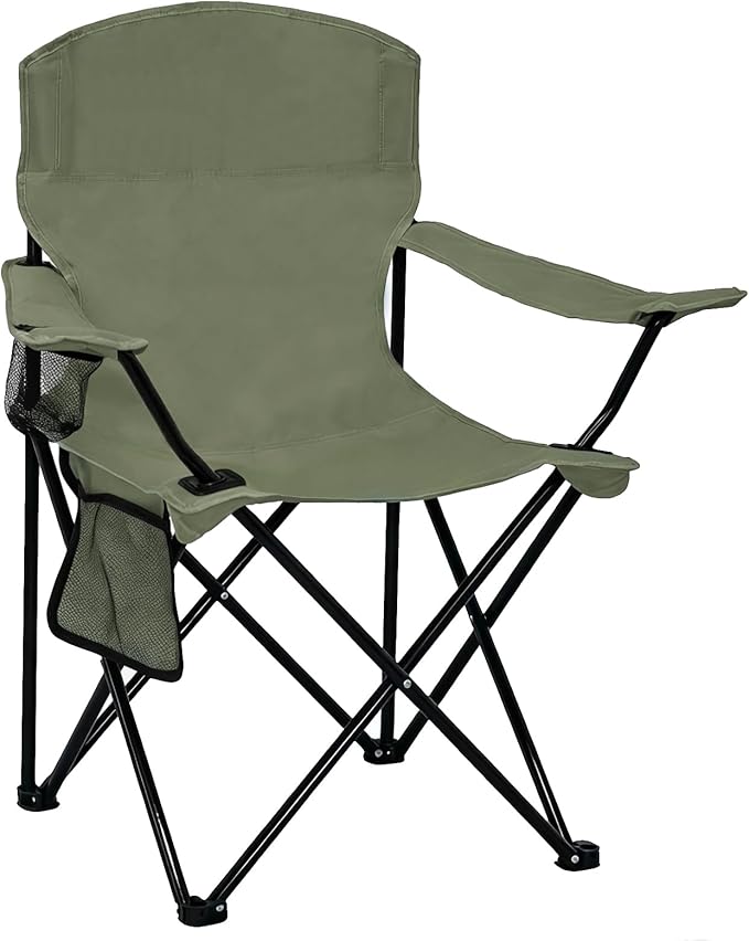 Folding Camping Chair with Cup Holder & Side Storage Bag 300lbs Capacity Lightweight High Back Portable for Beach, Picnic, Sport, Green