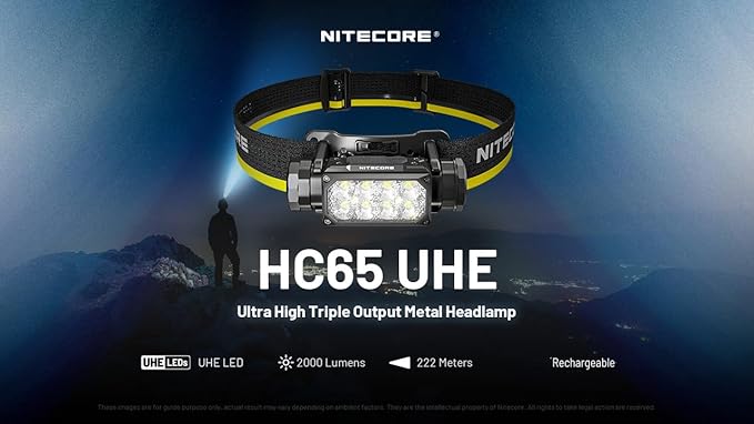 Nitecore HC65 UHE 2000 Lumen Heavy Duty Metal Headlamp, USB-C Rechargeable with White, Red, and Reading Lights Sticker for Camping, Hiking, Hunting, and Industrial Works