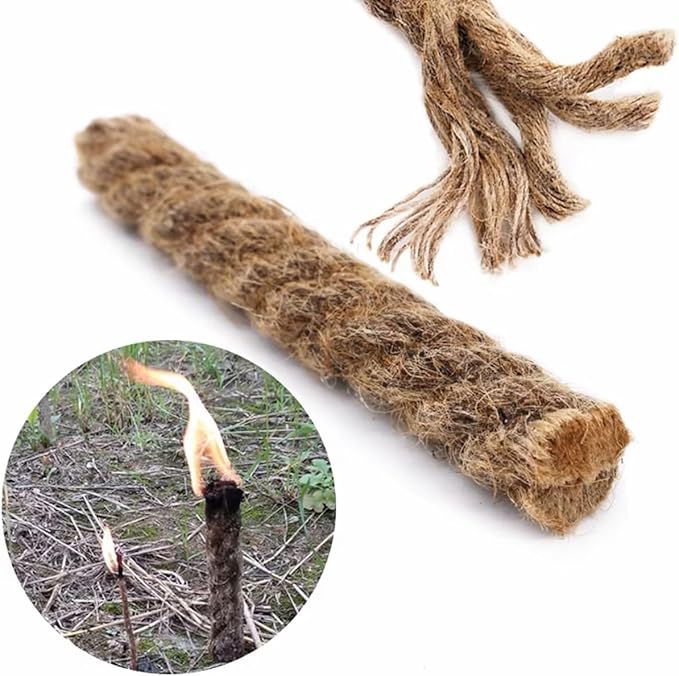 Bushcraft Fire Starter Kits. Ferrocerium Rod, Multi Tool Fire Striker, Waterproof Waxed Jute Rope Tinder, Survival Paracord, Emergency Whistle, Burlap Bag