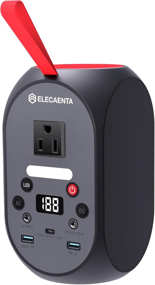 ELECAENTA 99Wh Portable Power Station, 120W (Peak 200W) LiFePO4 Battery Bank Backup, AC DC USB C Outputs for Laptop Tablet Phones Camera Drone, Solar Generator for Home Outdoor Camping RV Emergency