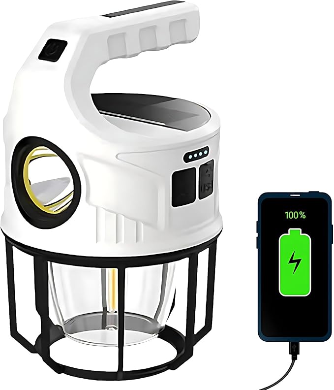 LED Camping Lantern, 500LM Rechargeable Electric Lantern for Outdoor Recreation | Solar & USB Powered Tent Light with Power Bank | IPX4 Waterproof Survival Gear for Camping, Hiking, & Home Emergency