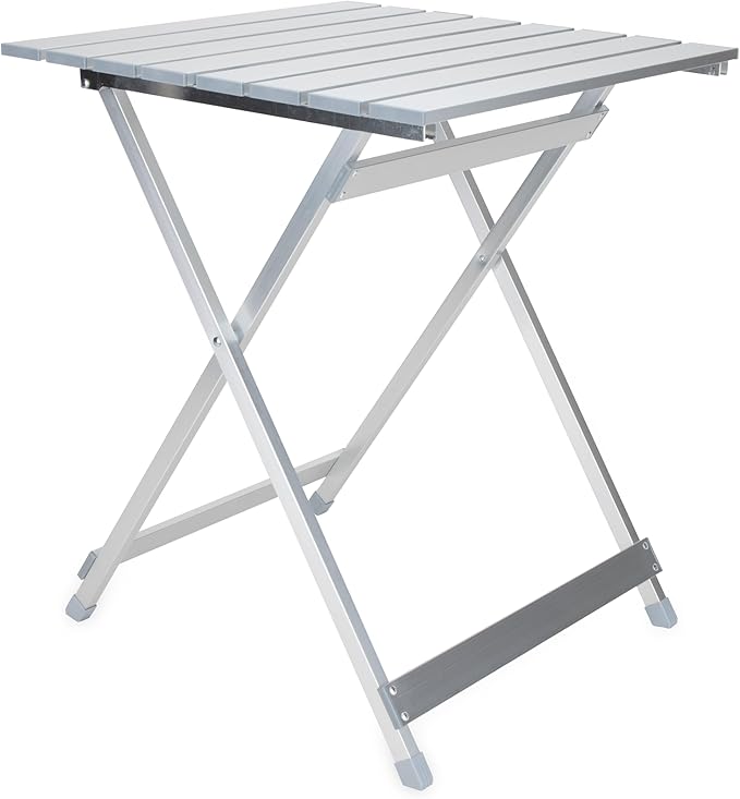 Camco Large Aluminum Side Table - Features Easy Setup & Supports Up to 110lbs - 19.5 L x 20” W x 24.25” H - Great for Camping, RVing & More - Folds to 2” (W) for RV Storage and Organization (51891)