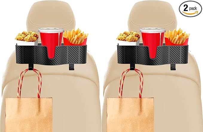 OUSHASAA 3-in-1 Car Headrest Backseat Organizer with 3.7" Backseat Cup Holder for Car, Seat Back Organizer with Hooks (2pc)