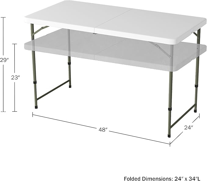 Lavish Home Portable Folding Tables - Lightweight Portable Folding Desk with Adjustable Height - 4-Foot Plastic Indoor & Outdoor Utility Tabletop for Camping, Crafting, or Tailgating (Set of 2/White)