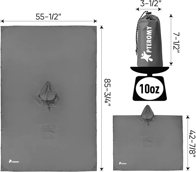 PTEROMY 3-in-1 Hooded Rain Poncho for Adult with Pocket, Waterproof Lightweight Unisex Raincoat for Hiking Camping Emergency
