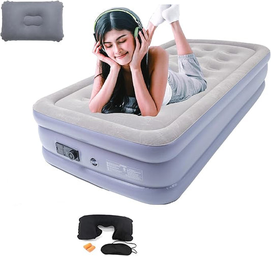 Onirii Twin Air Mattress Bed with Built in Pump,16 Inches High Airbed Inflatable Mattress,Comfort Thickened Blow Up Air Bed,Travel Sleeping Pad for Guests Home (Twin Size)