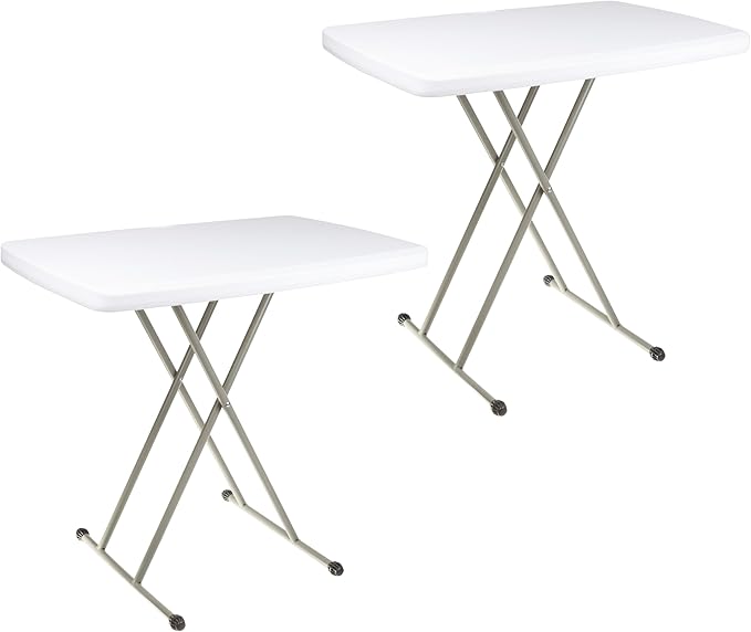 Lavish Home Portable Folding Tables - Lightweight Portable Folding Desk with Adjustable Height - Small Plastic Table for TV Tray, Playing Cards, and Craft Room (Set of 2/White/2.5 FT Wide)