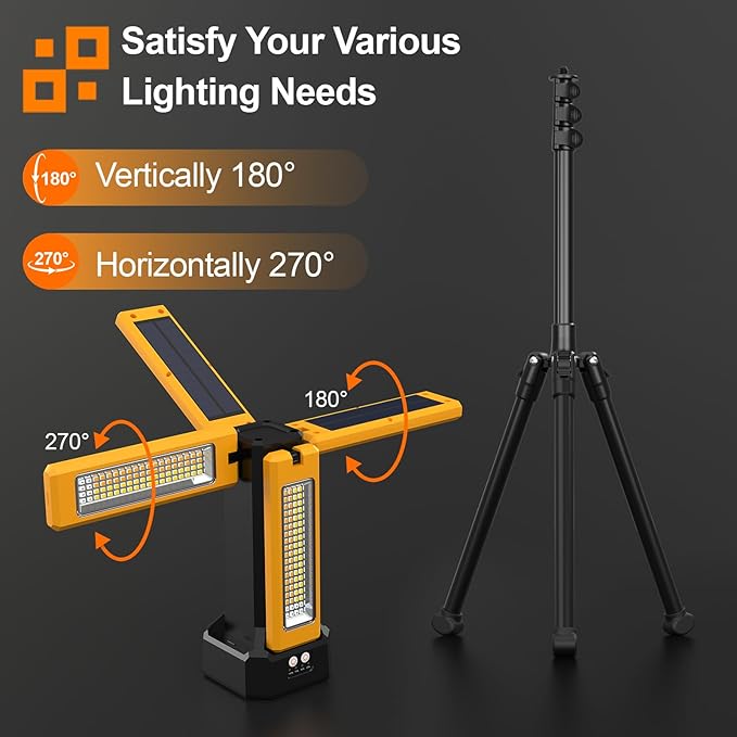 13200mAh Rechargeable Solar Work Light with Folding Stand and Carrying Bag, AODOO 8000 Lumen Stepless Dimmable , White/Warm/Nature White/RED(SOS) with Detachable Tripod (Orange)