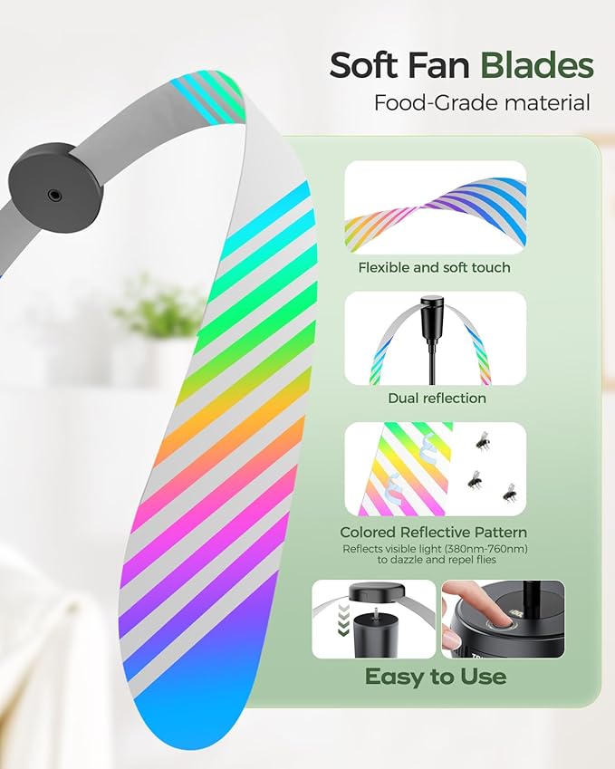 TriPole Fly Fans for Tables, Food Fans 2000mAh Rechargeable Table Fan Portable Fly Spinners with LED Display, 20H Runtime for Outdoor Picnic, BBQ Patio Parties, Camping, Kitchen, 4 Pack (Black)