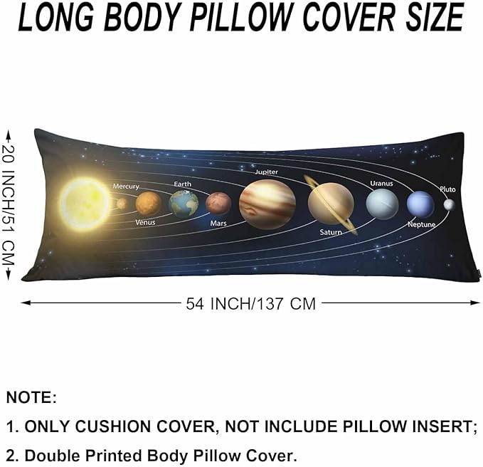 20"X54" Body Pillow Case Solar System, Galaxy Planet Outer Universe Space Side Sleeper Body Pillow Covers Long Pillowcase Protector Accent Body Cushion Cover for Couch Bed Sofa Car