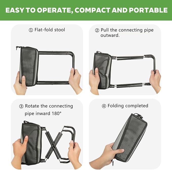 2-in-1 Collapsible Camping Stool & Sling Bag / 220LB Load Capacity Folding Portable Fishing Stool/Collapsible Stool for Camping, Hiking, Fishing, Gardening & Beach Outdoor Activities