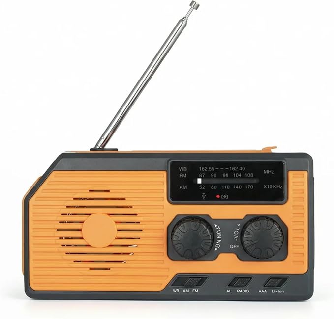 4-in-1 Emergency Radio with Solar Panel, Crank Radio Solar Charging with Flashlight and Power Bank, Emergency Radio Hand Crank Solar, AM/FM/SW NOAA for Camping & Hiking