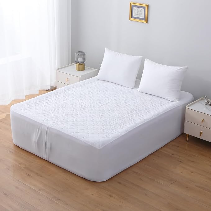 Twin Air Bed Mattress Pad with 15-24 Inch Deep Pockets - Waterproof Protector for Warm Sleep & Cold Air Insulation,Perfect for Camping, Guest Bed, Pets & Overnight Visitors-White