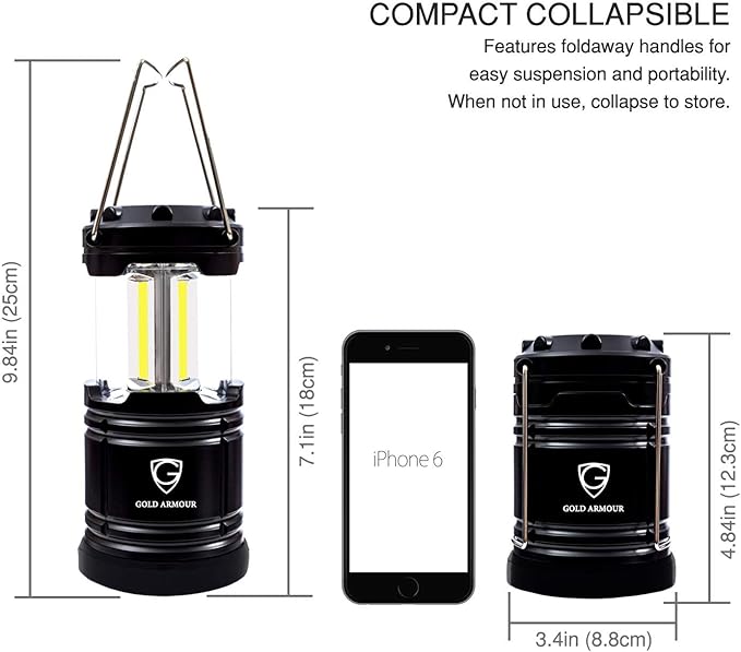 Gold Armour Camping Lantern, Battery Powered LED Lanterns, Survival Kits for Power Outages, Hurricane, Emergency, Portable Camping Essentials