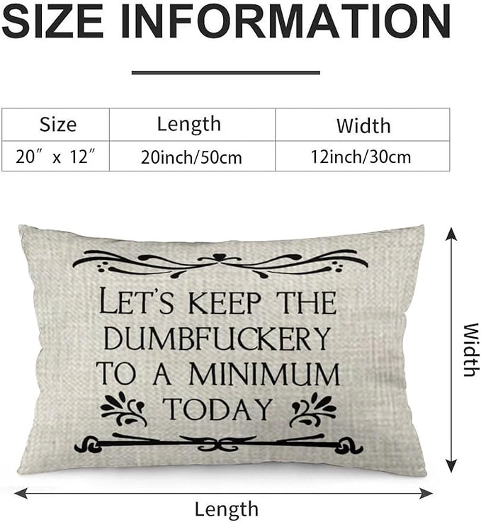 ITFRO Lets Keep The Dumbfuckery to a Minimum Today Funny Words Lumbar Beige Burlap Throw Pillow Case Cushion Cover Sofa Bedroom Decorative Rectangle 12x20 Inch