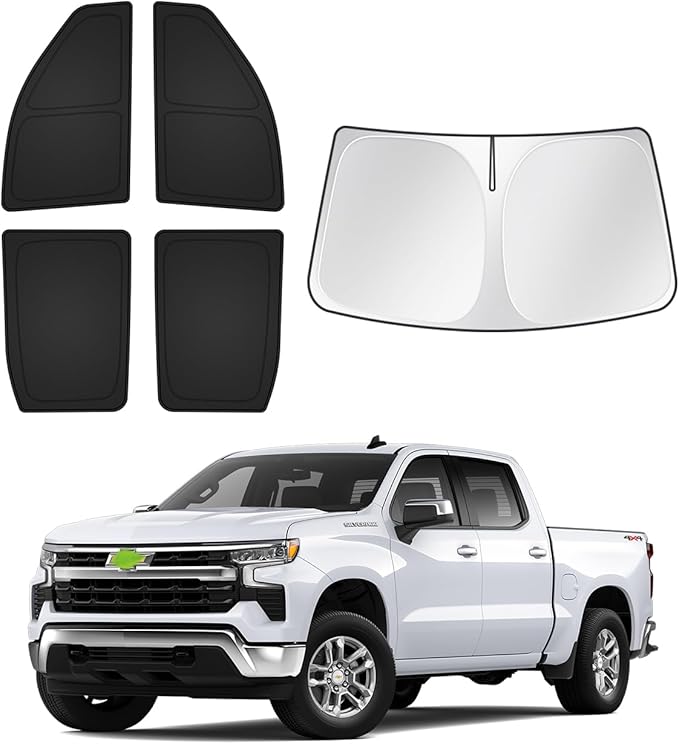 Canvcle Sunshades for GMC Sierra 1500 2500 3500 Crew Cab 2019-2025 2026 Accessories Windshield Sun Shade Side Rear Window Shade Cover Sun Visor Shield Privacy Protection Keep Vehicle Cool Black 5PCS