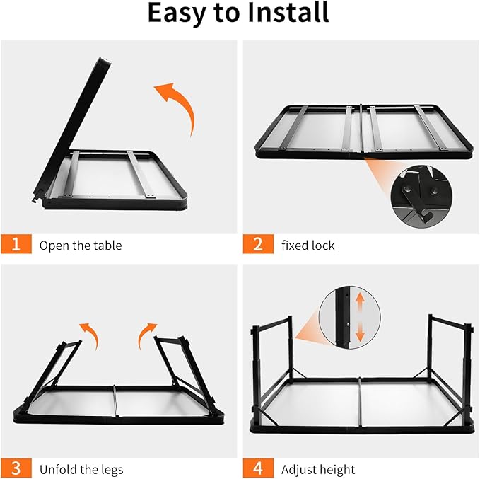 4FT x 2FT Folding Camping Table with Aluminum Alloy Legs, Adjustable Height Portable Outdoor Picnic Table for Camping, Travel, Parties, Kids Crafts, and Market Vendor Use