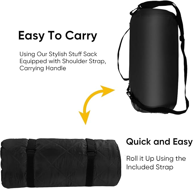 Waterproof Camping Blanket w/Fleece Lining, Large Stadium Blankets for Outdoor Cold Weather, Windproof Emergency Throw, LightWeight and Warm for Hiking, Dog, Picnic, Washable, 67”X 87” (Black, 1PCS)