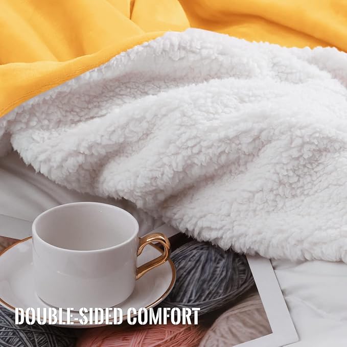 KAWAHOME Sherpa Fleece Blanket for Bed - Extra Warm and Heavy Thick Blankets for Winter, Super Soft 500GSM Plush Blanket, King Size 108" X 90" Yellow