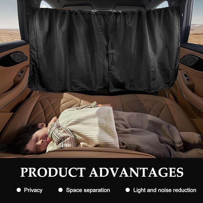 3PCS Car Privacy Curtain, Vehicle Blackout Divider Curtain with 2 Rear Side Window Shades, Car Sunshade Screen Cover Blocks Light for Sleeping Camping Fit Sedan SUV Truck