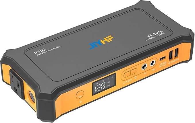 JIYHF Portable Power Station 99.9Wh, Laptop Charger & Backup Power with 65W USB-C PD, 100W AC Outlet, 12V DC Output, LED Light for Camping, Home Backup, Hurricane, Emergency, RV