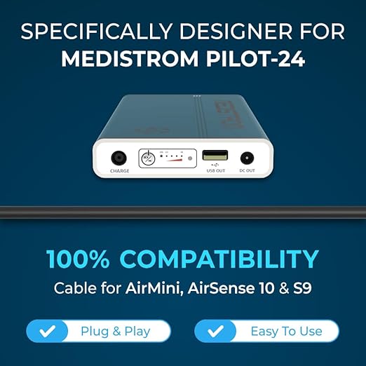Medistrom Pilot-24 Lite Bundled with Cables for ResMed S9, AirSense 10, AirMini - 95Wh CPAP Battery Backup Power Supply for CPAP Machine - Camping Power Bank Portable Battery - TSA Approved