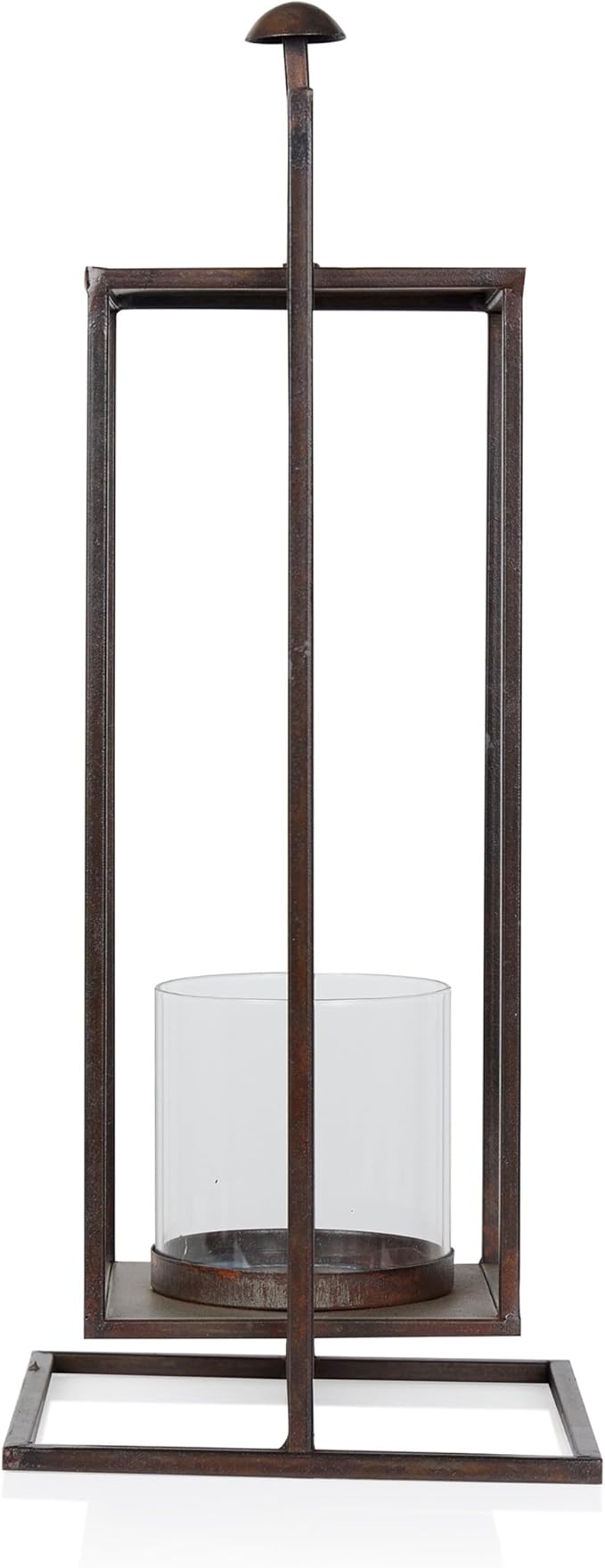 Alpine Corporation 19" Small Rectangular Lantern with Glass Candle Holder , Outdoor Lantern for Patio, Porch, or Deck Décor, Bronze